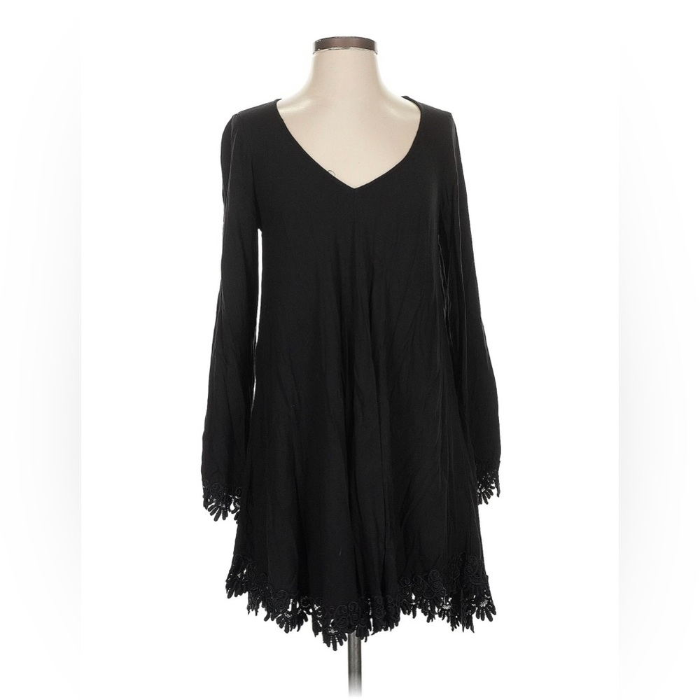 For Love And Lemons Black Babydoll Dress with Lace Bell Sleeves